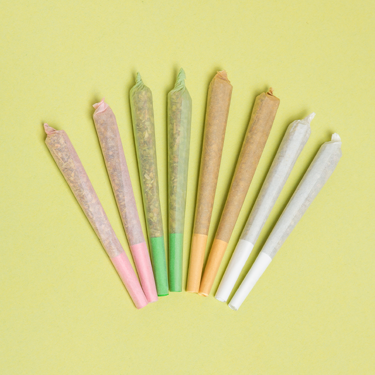 8 different colored Botani Pre-Rolls